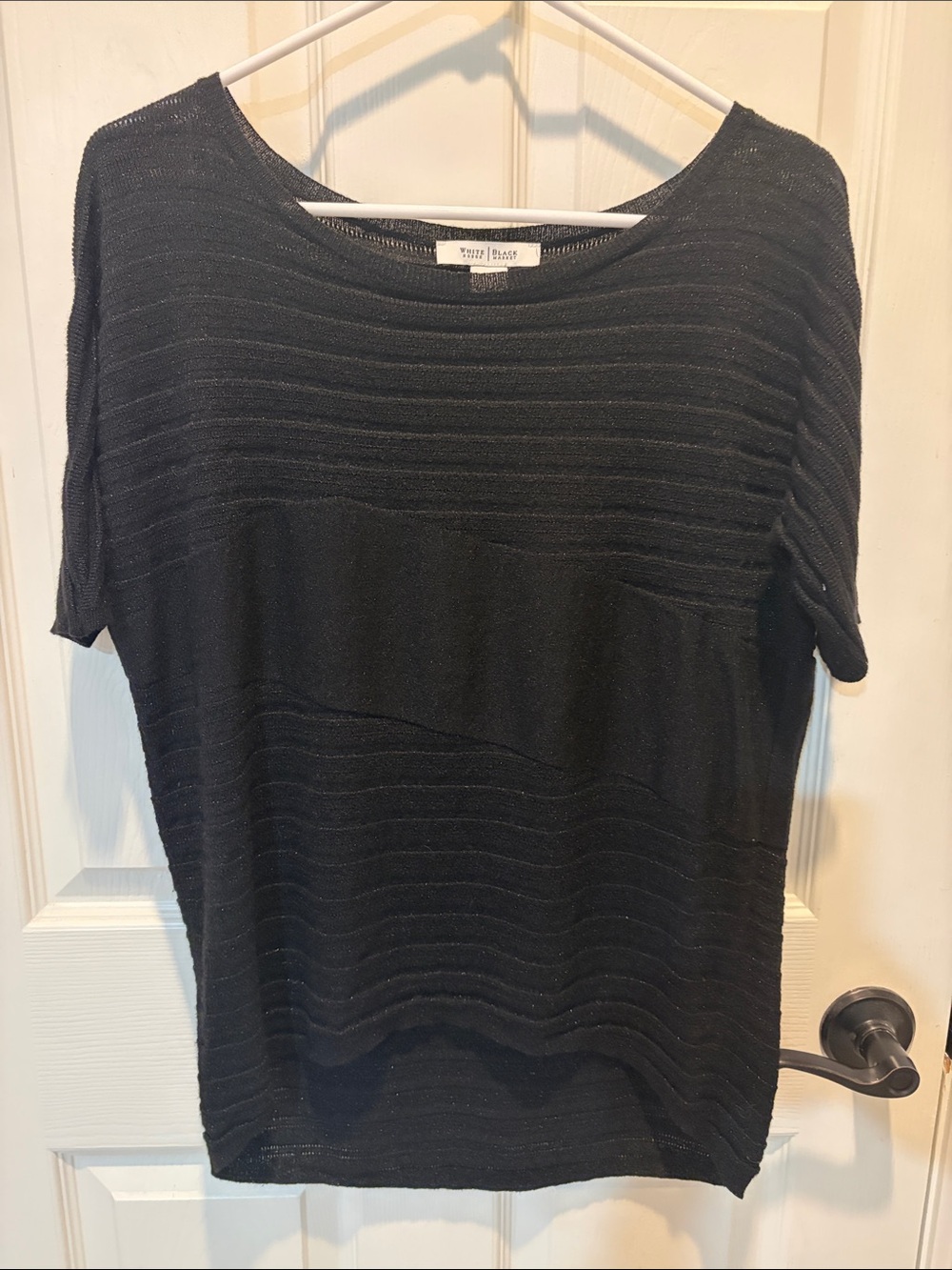 White House Black Market Black Textured Short-Sleeve Knit Top
